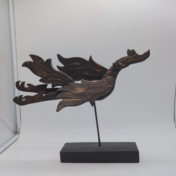 Thailand Carved Dragon/ Phoenix Flying Dewi Sculpture - Picture 2 of 6